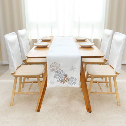 2022Sa30 182x33cm Christmas Snowflake Pattern Plush Tablecloth Washable Rectangle Table Cloth for Party Holiday Decoration