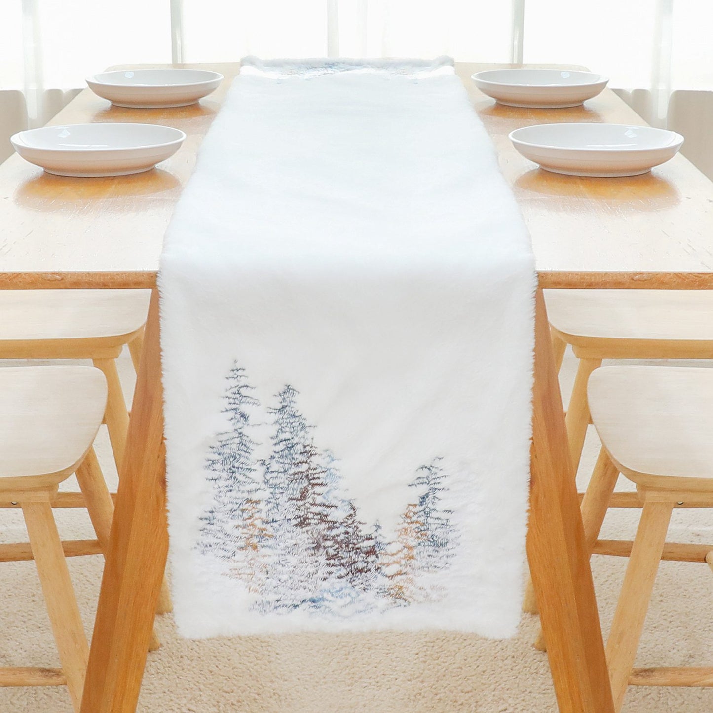 2022Sa31 182x33cm Nordic Style Table Cloth Christmas Tree Pattern Tablecloth Rectangle Table Mat for Home Office Hotel