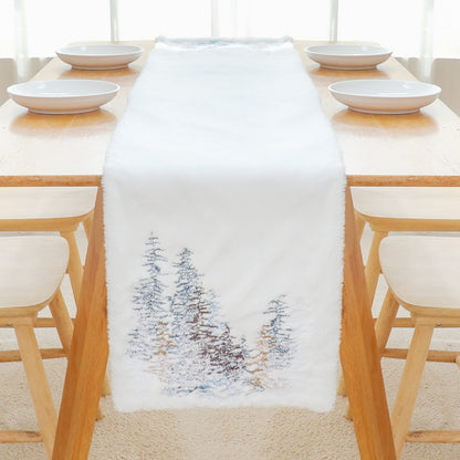 2022Sa31 182x33cm Nordic Style Table Cloth Christmas Tree Pattern Tablecloth Rectangle Table Mat for Home Office Hotel