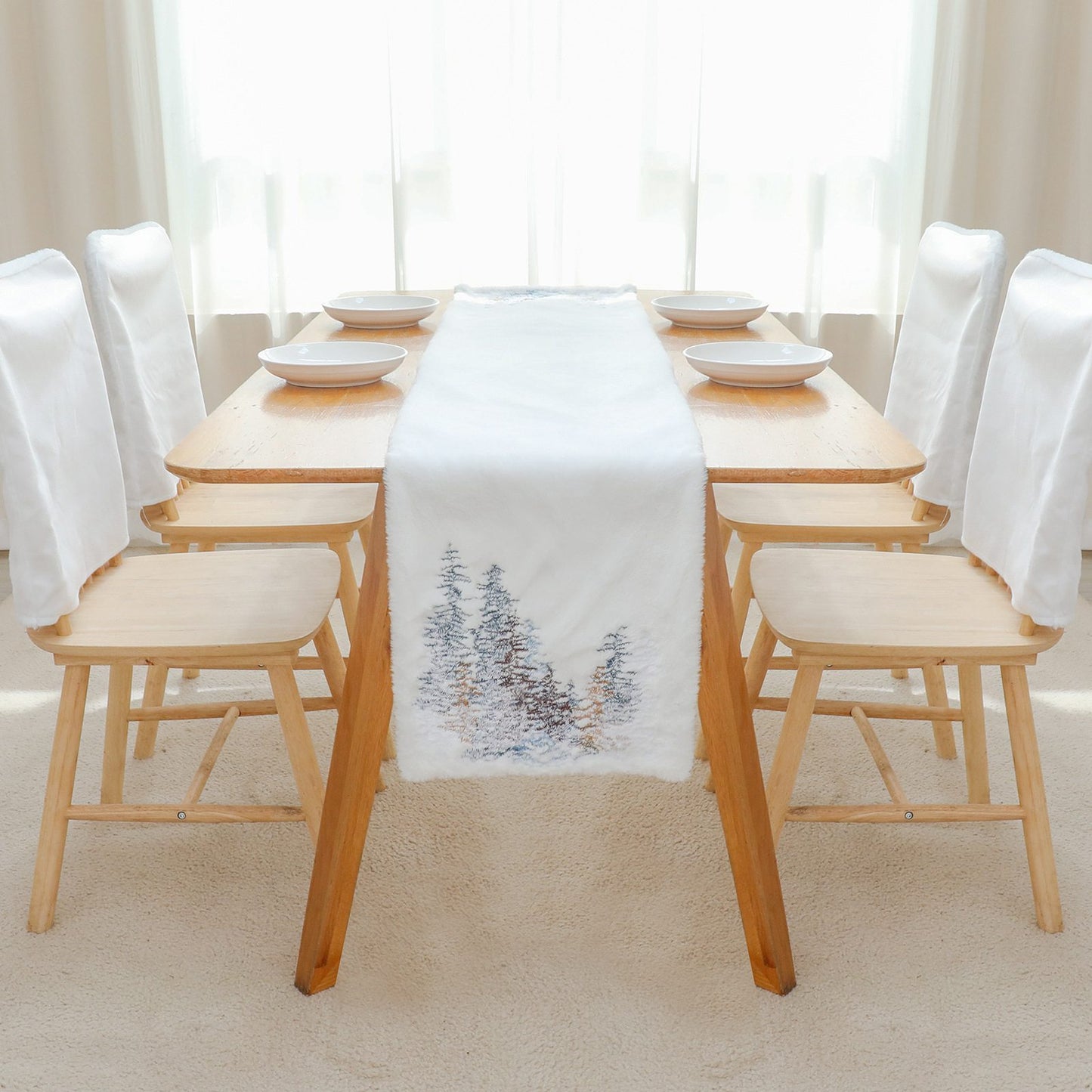 2022Sa31 182x33cm Nordic Style Table Cloth Christmas Tree Pattern Tablecloth Rectangle Table Mat for Home Office Hotel
