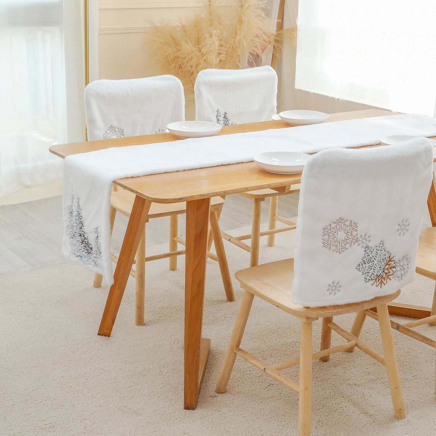 2022Sa31 182x33cm Nordic Style Table Cloth Christmas Tree Pattern Tablecloth Rectangle Table Mat for Home Office Hotel