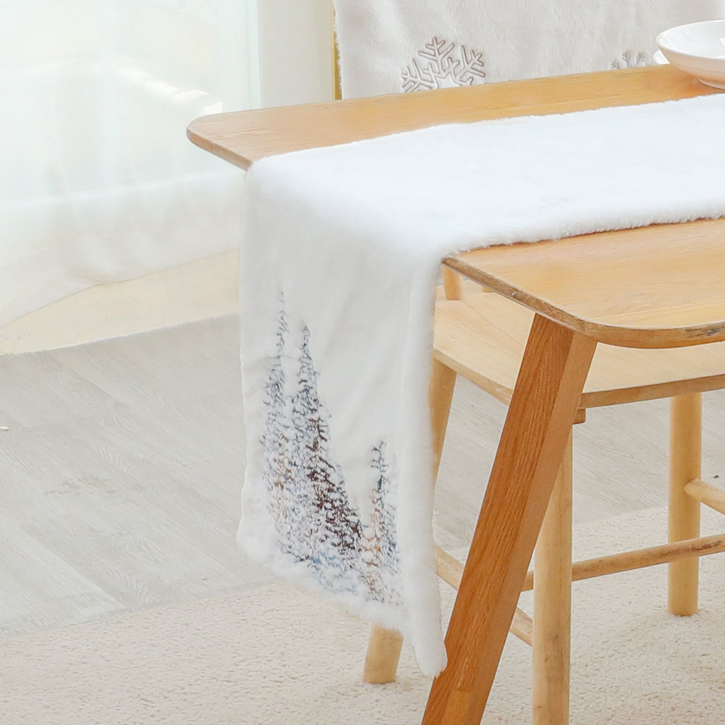 2022Sa31 182x33cm Nordic Style Table Cloth Christmas Tree Pattern Tablecloth Rectangle Table Mat for Home Office Hotel