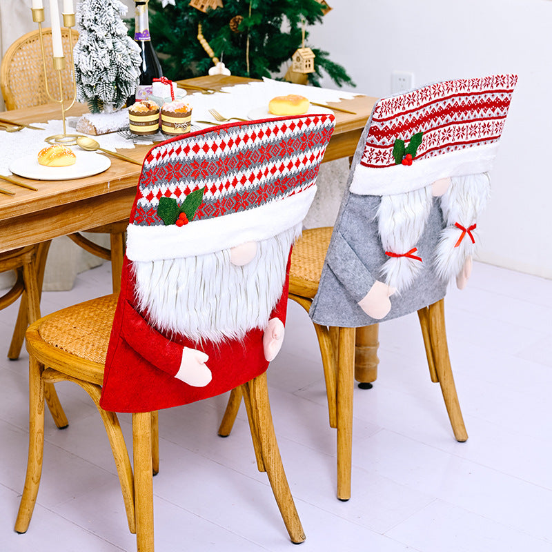Long Beard Gnome Christmas Style Chair Back Cover Xmas New Year Festival Home Decoration