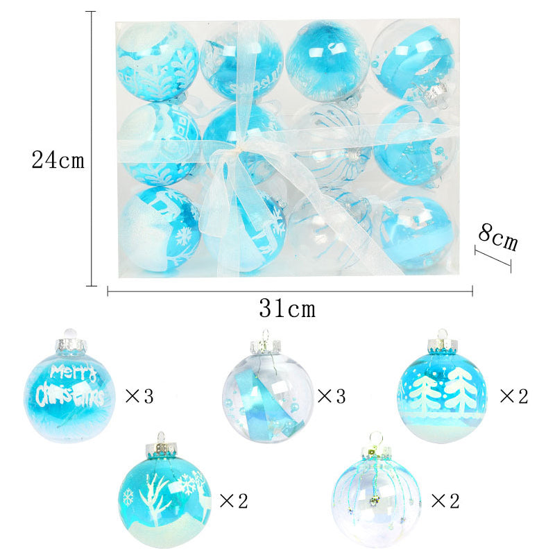 12Pcs / Set 8cm Transparent PET Ball Ornament Xmas Home Party Decoration Christmas Tree Hanging Ornament