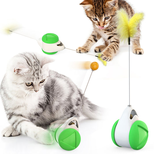 FSC-01 Interactive Cat Ball Toys with Feathers Tumbler Cat Moving Toys Funny Exercise Kitten Teaser Toys for Indoor Cats