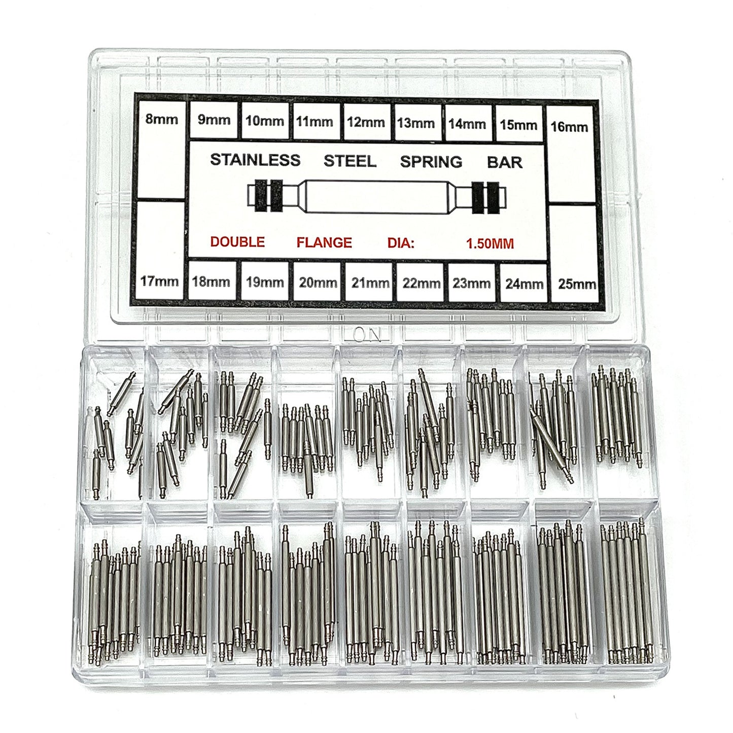 144Pcs / Set Watch Band Stainless Steel Link Pins, Professional Spring Bars Smart Watch Replacement Parts with Plastic Box (8-25mm)