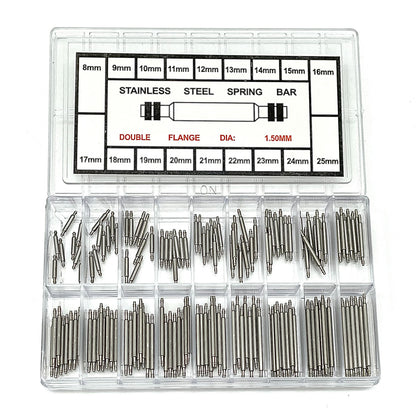 144Pcs / Set Watch Band Stainless Steel Link Pins, Professional Spring Bars Smart Watch Replacement Parts with Plastic Box (8-25mm)