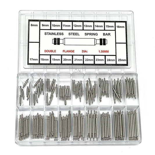 144Pcs / Set Watch Band Stainless Steel Link Pins, Professional Spring Bars Smart Watch Replacement Parts with Plastic Box (8-25mm)
