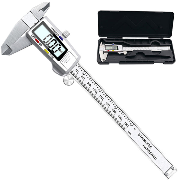 0-150mm Digital Vernier Stainless Steel LCD Display Caliper with Tri-color Button for Length Width Depth Diameter