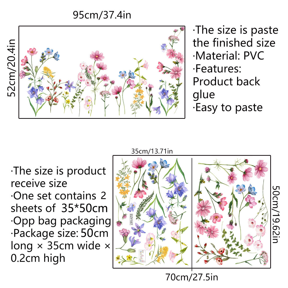 DZY187 2Pcs / Set Flower Plant Wall Decor Sticker Living Room Kindergarten Decal Wallpaper (No EN71 Certification)