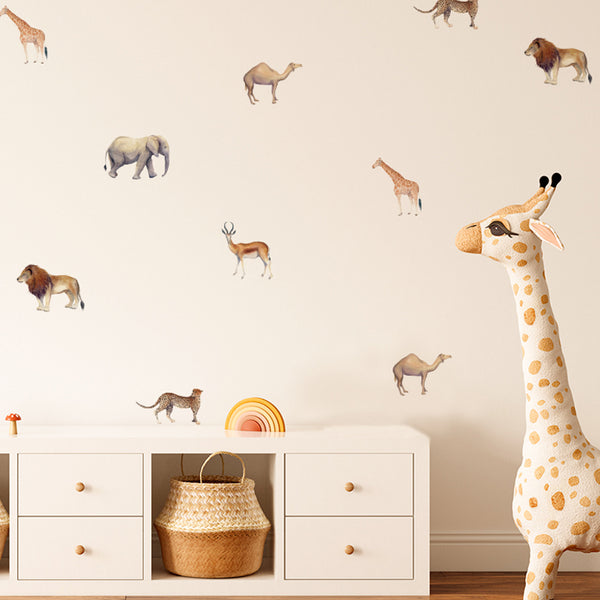 18Pcs / Set Cartoon Animal Wall Stickers Kids Room Giraffe Lion Elephant PVC Decal (No EN71 Certification)