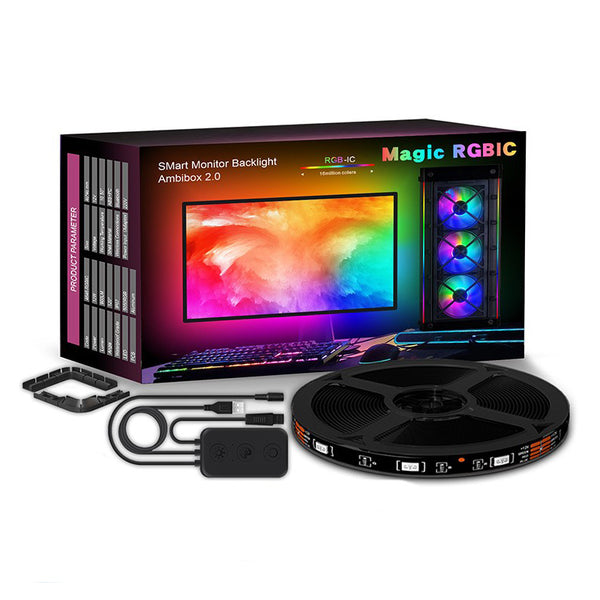 LXPC-01 1m Immersion RGBIC LED Light Sync Color Changing Lamp Strip Kit for Computer Monitor Under 20 Inch