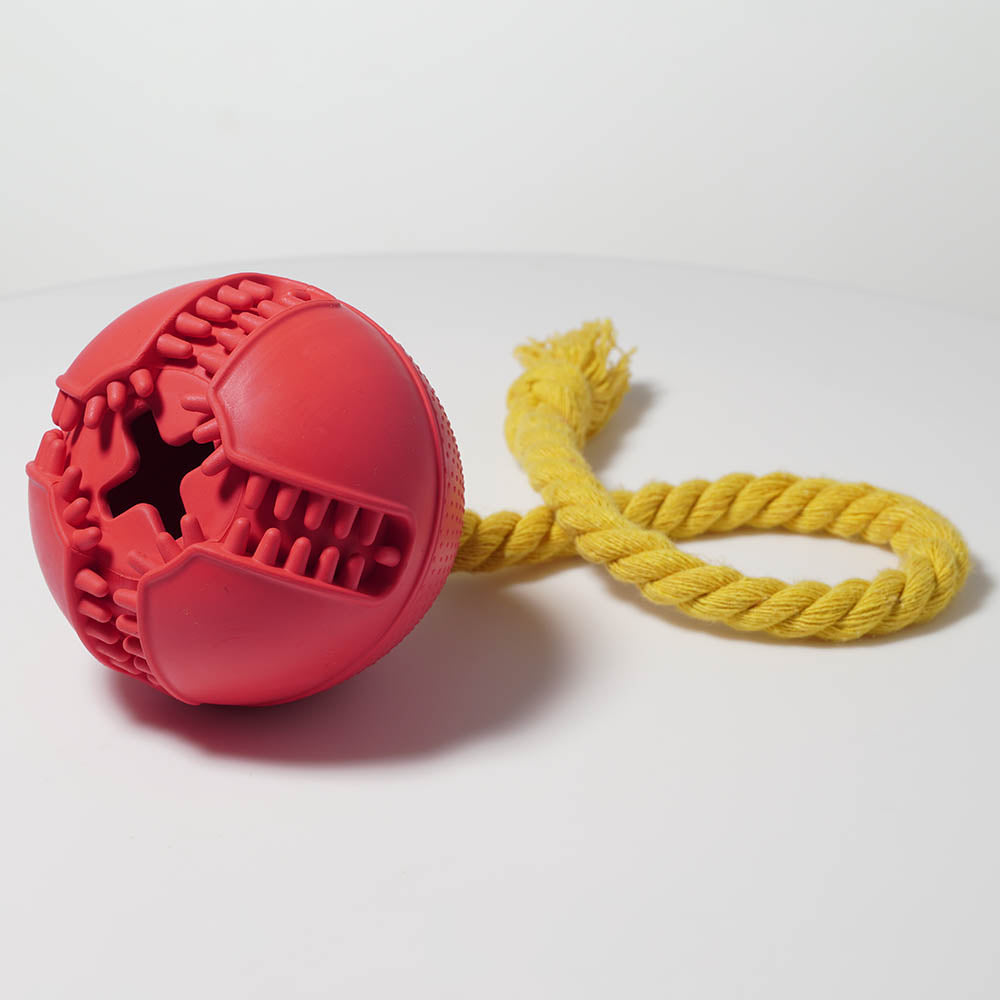 Cone Shape Ball Toy with Rope Natural Rubber Pet Treat Feeding Toy Dog Chewing Bite Interactive Toy