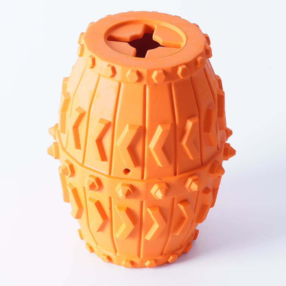 Wine Barrel Shape Natural Rubber Dog Chewing Bite Playing Toy Pet Feeding Food Dispenser