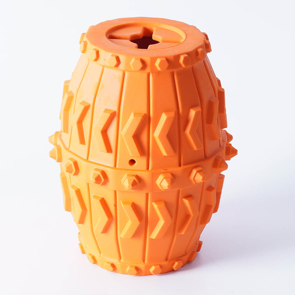 Wine Barrel Shape Natural Rubber Dog Chewing Bite Playing Toy Pet Feeding Food Dispenser