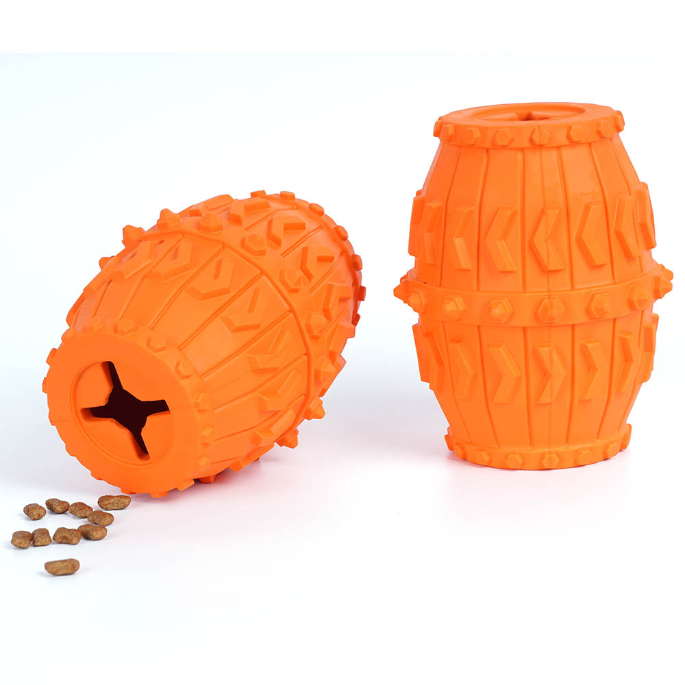 Wine Barrel Shape Natural Rubber Dog Chewing Bite Playing Toy Pet Feeding Food Dispenser