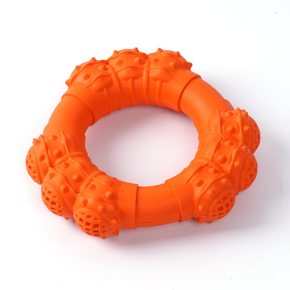 Natural Rubber Dog Toys Ring-Shaped Textured Dog Chew Ring Toy Dental Chewing Teething Biting Chasing Training Toy