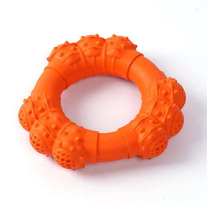 Natural Rubber Dog Toys Ring-Shaped Textured Dog Chew Ring Toy Dental Chewing Teething Biting Chasing Training Toy