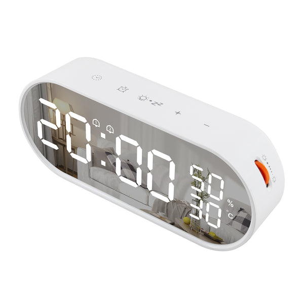Touch Dual Alarm Clock with Snooze Function LED Mirror Alarm Clock Temperature and Humidity Display Digital Clock for Home (USB Powered Version)