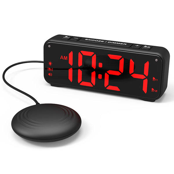 F1089 Loud Vibrating USB Alarm Clock 6.5'' LED Display Screen Bedroom Clock with Snooze Function for Students Elderly Senior Men Women