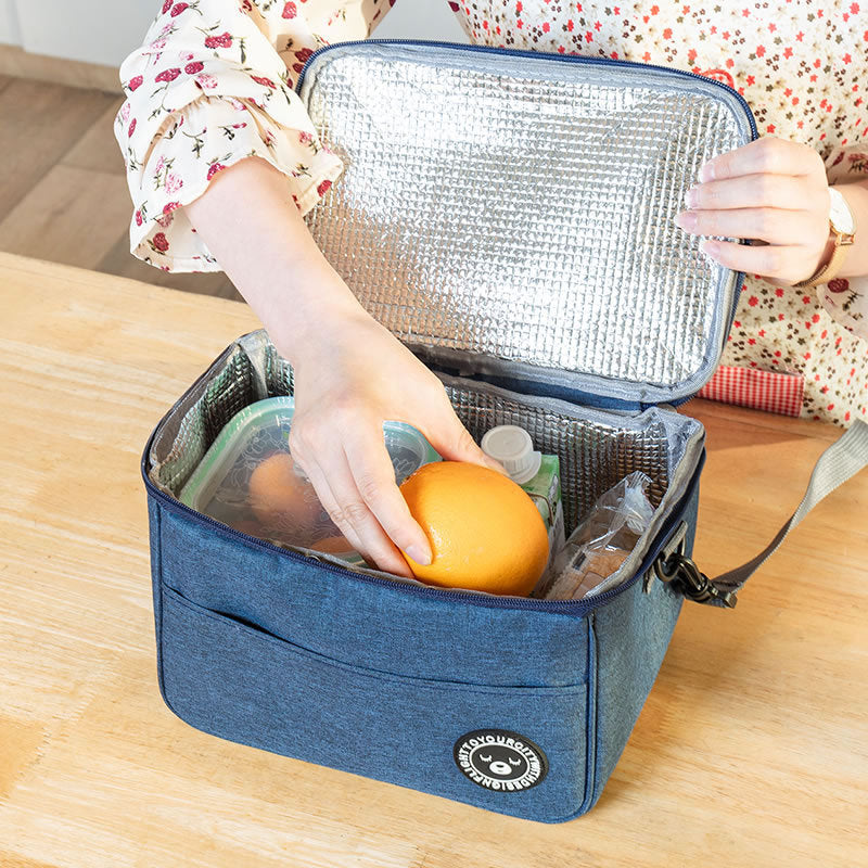 TB-0401 Large Size Oxford Cloth Insulated Lunch Carrying Bag Bento Fruit Storage Bag with Shoulder Strap