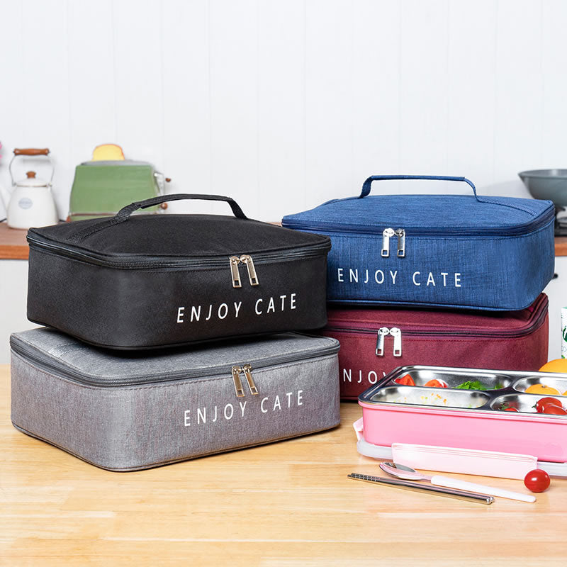 TB-0425 Double Zippered Thermal Lunch Bag Waterproof Cationic Oxford Cloth Insulated Lunch Box for School Work, Size S