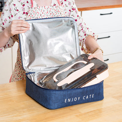 TB-0425 Double Zippered Thermal Lunch Bag Waterproof Cationic Oxford Cloth Insulated Lunch Box for School Work, Size S