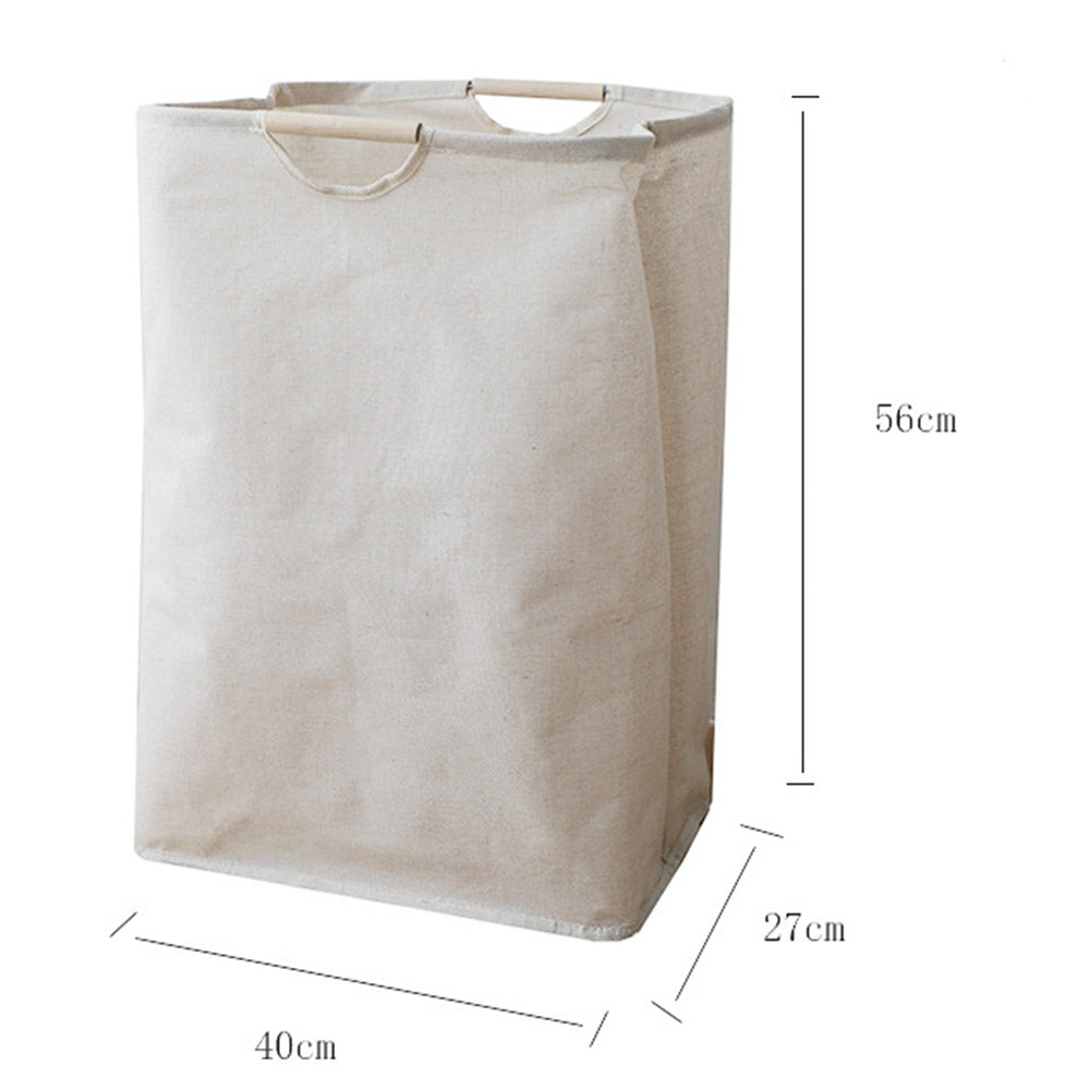 Collapsible Laundry Basket with Wooden Handles Cotton Linen Storage Basket for Clothes Blanket Kids Toy, Size L