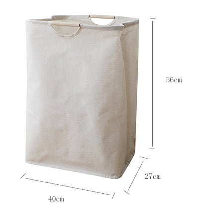 Collapsible Laundry Basket with Wooden Handles Cotton Linen Storage Basket for Clothes Blanket Kids Toy, Size L