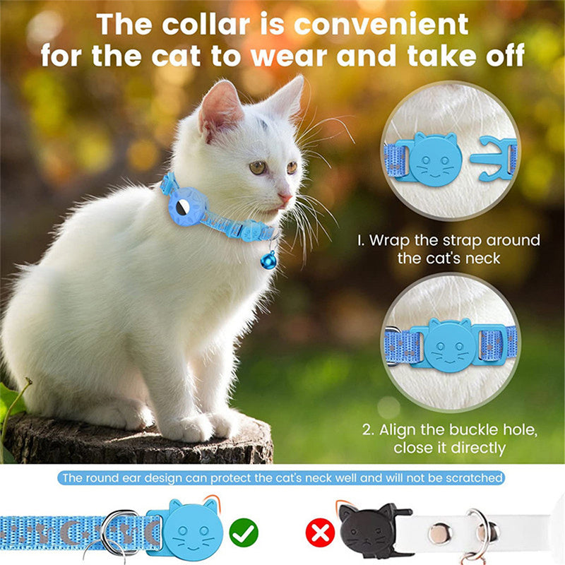 For AirTag Silicone Case Reflective Pet Collar GPS Tracker Protective Cover with Bell