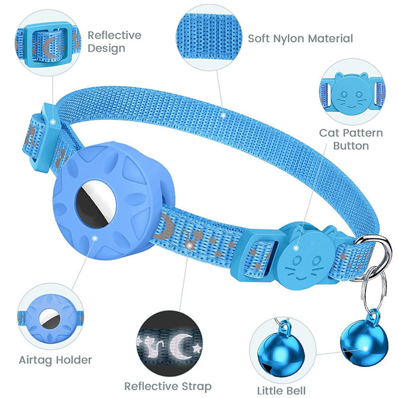 For AirTag Silicone Case Reflective Pet Collar GPS Tracker Protective Cover with Bell