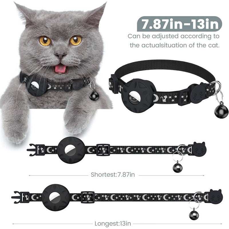 For AirTag Silicone Case Reflective Pet Collar GPS Tracker Protective Cover with Bell
