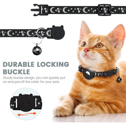 For AirTag Silicone Case Reflective Pet Collar GPS Tracker Protective Cover with Bell