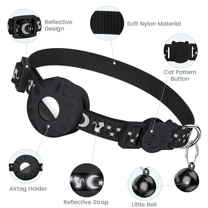 For AirTag Silicone Case Reflective Pet Collar GPS Tracker Protective Cover with Bell