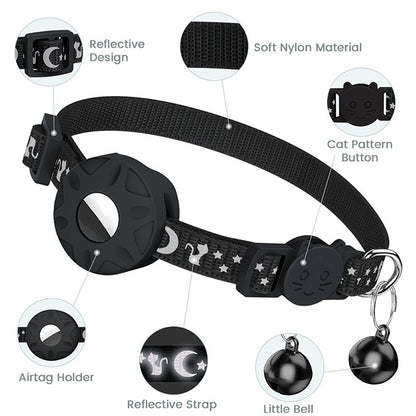 For AirTag Silicone Case Reflective Pet Collar GPS Tracker Protective Cover with Bell