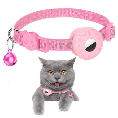 For AirTag Silicone Case Reflective Pet Collar GPS Tracker Protective Cover with Bell