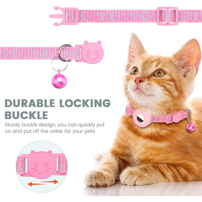 For AirTag Silicone Case Reflective Pet Collar GPS Tracker Protective Cover with Bell