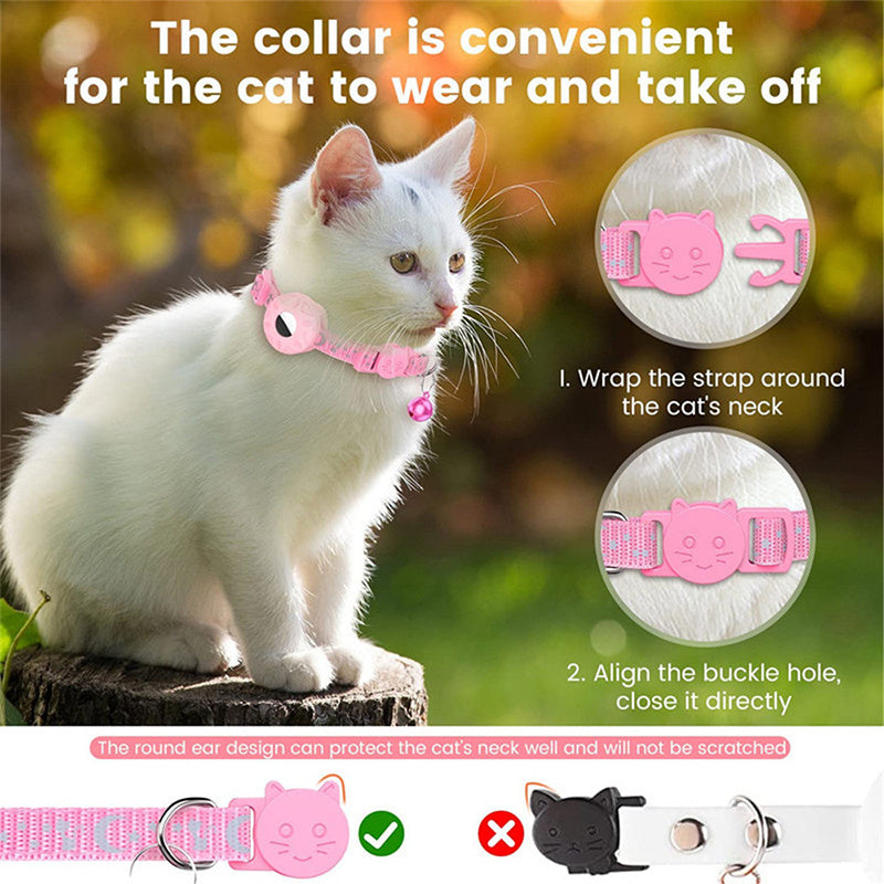 For AirTag Silicone Case Reflective Pet Collar GPS Tracker Protective Cover with Bell