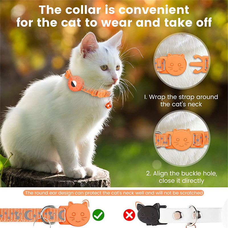 For AirTag Silicone Case Reflective Pet Collar GPS Tracker Protective Cover with Bell