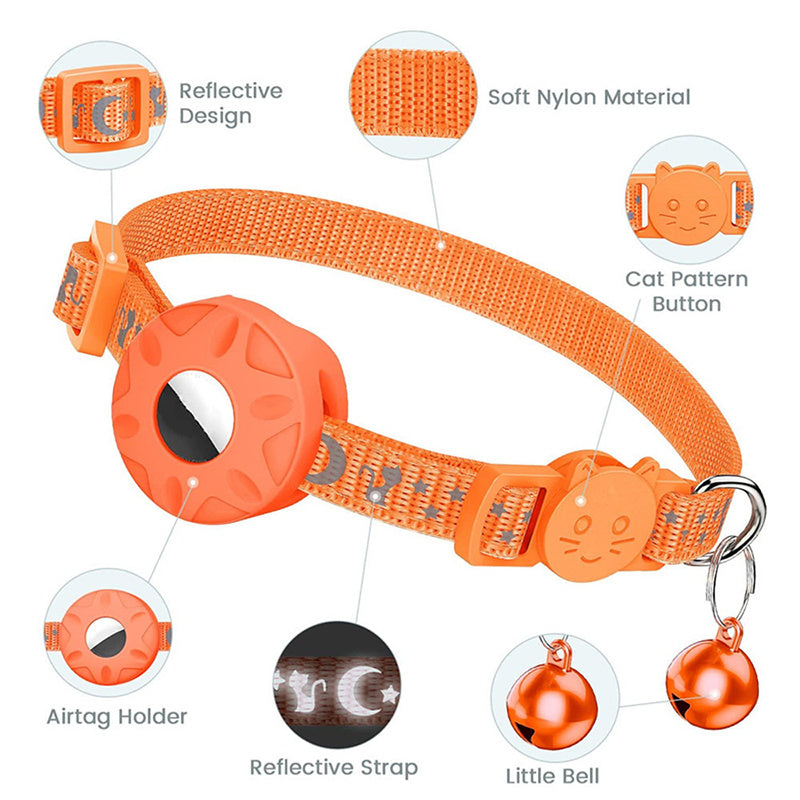 For AirTag Silicone Case Reflective Pet Collar GPS Tracker Protective Cover with Bell