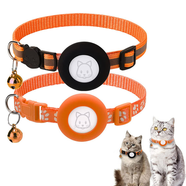 2Pcs / Set Protective Case for AirTag Reflective Nylon Pet Collar GPS Tracker Silicone Cover with Bell