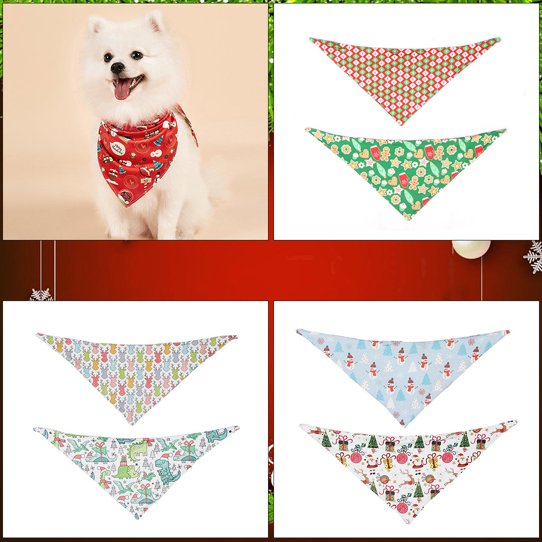 Christmas Dog Bandanas Pet Bib Bandanas Pet Scarf Washable Dog Bib Costume [Size: M/L]