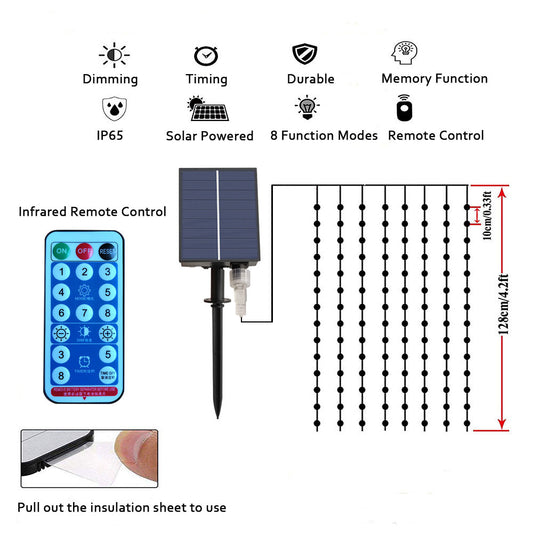 104LED Outdoor Solar LED Umbrella Light Waterproof Remote Control Beach Birthday String Lamp