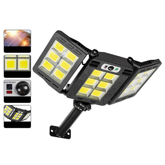 W785-6 High-power Solar Lights Outdoor COB Solar Motion Sensor Lights with 3 Heads / 3 Lighting Modes Life Waterproof Security Flood Light for Front Door Yard Garage
