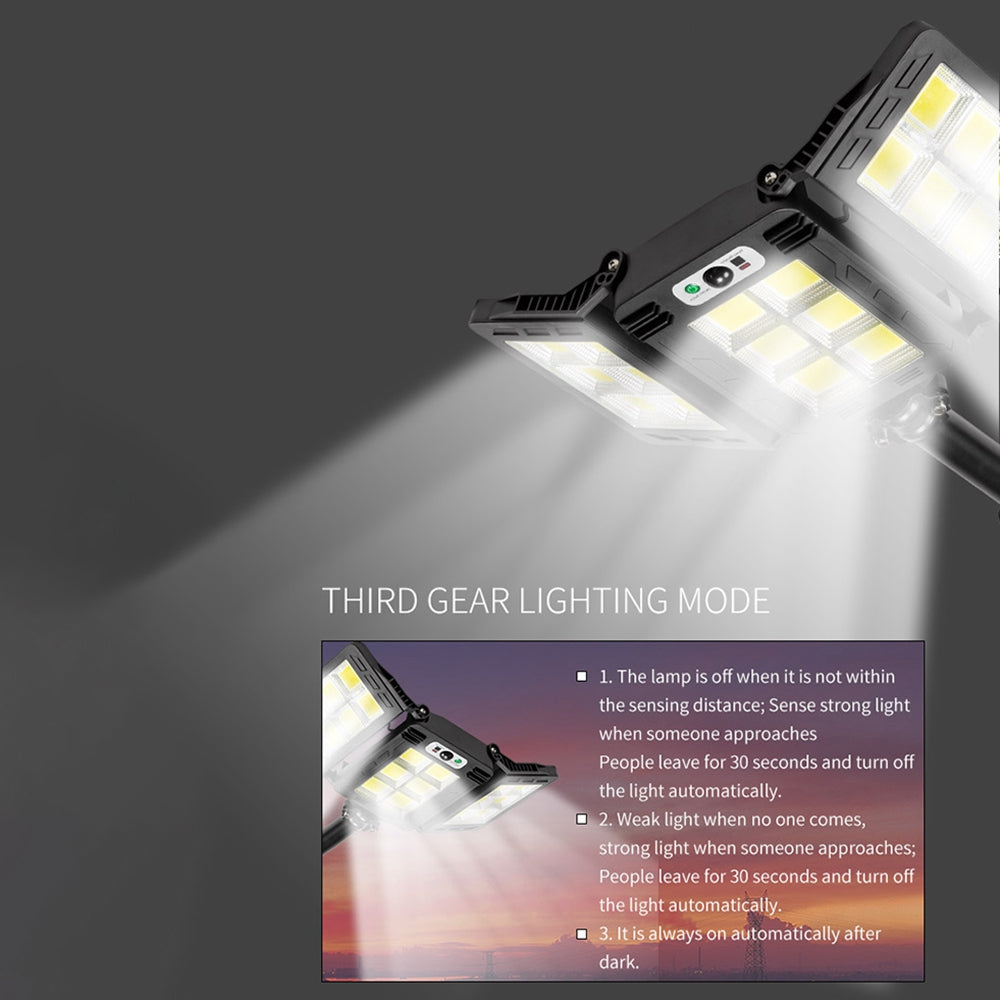 W785-6 High-power Solar Lights Outdoor COB Solar Motion Sensor Lights with 3 Heads / 3 Lighting Modes Life Waterproof Security Flood Light for Front Door Yard Garage