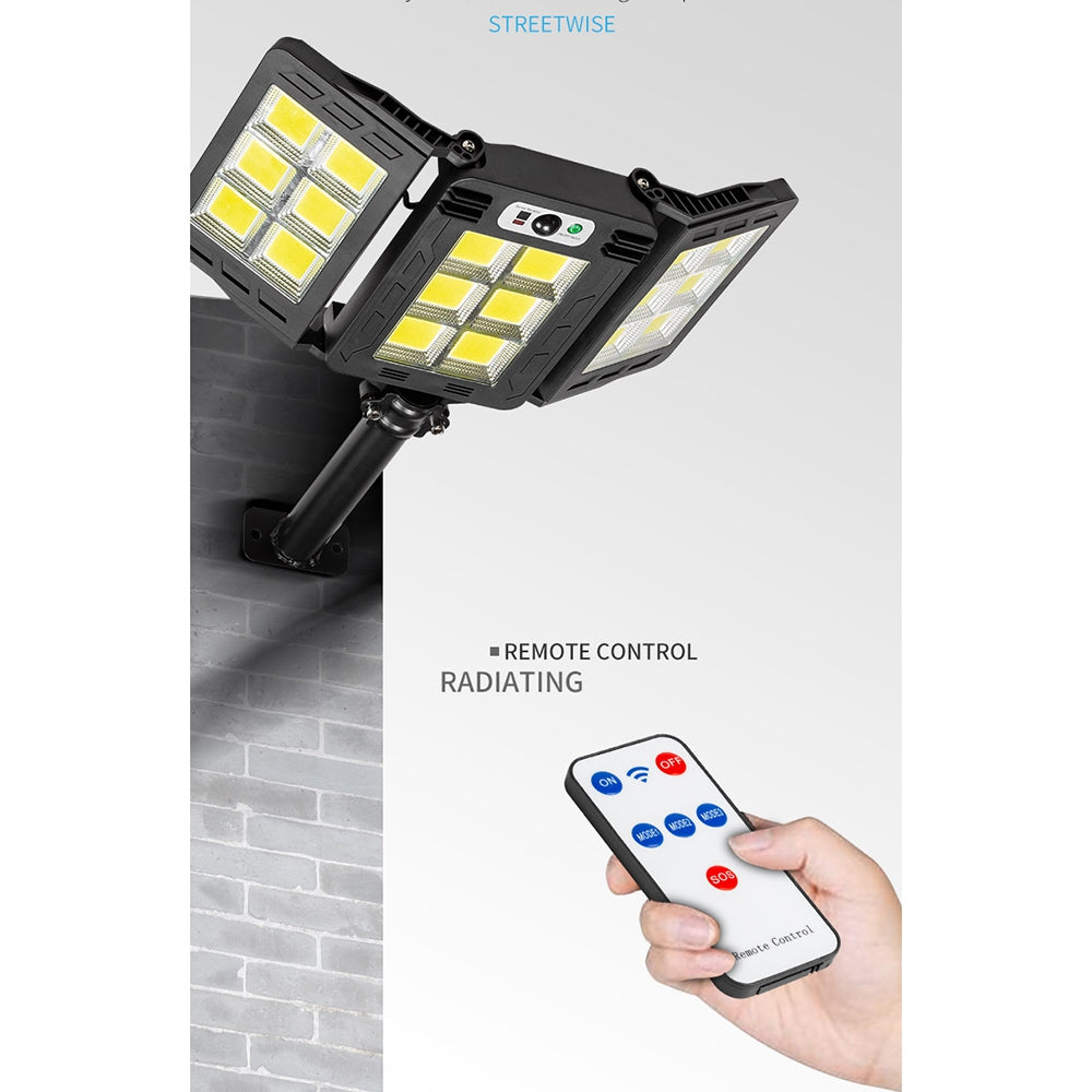 W785-6 High-power Solar Lights Outdoor COB Solar Motion Sensor Lights with 3 Heads / 3 Lighting Modes Life Waterproof Security Flood Light for Front Door Yard Garage