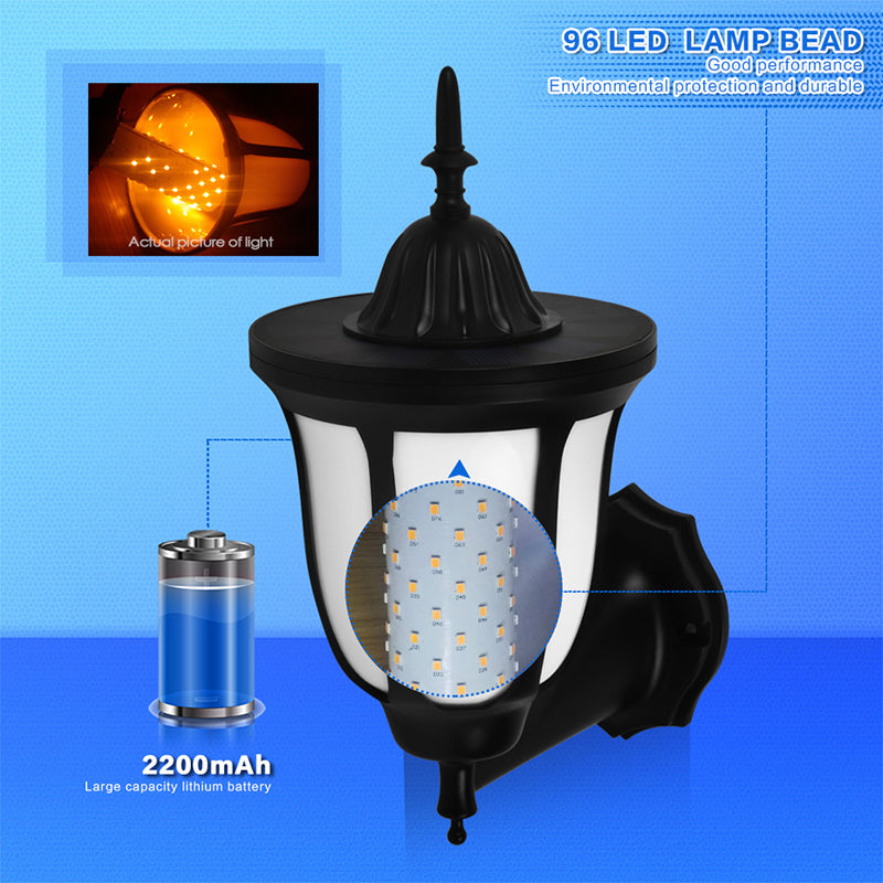 96-LED Outdoor Wall Lamp Solar Simulation Flame Light Waterproof Garden Yard Balcony Decorative Light