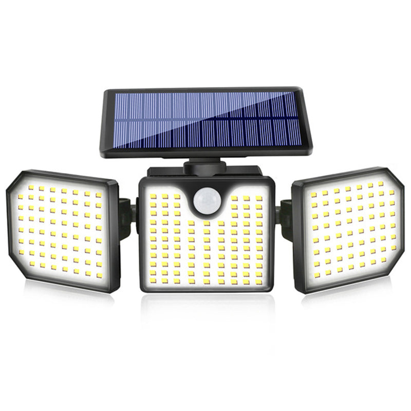Outdoor Solar Power 3-Head 230-LED Wall Lamp Human Body Induction Waterproof Garden Yard Flashing Warning Light