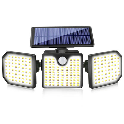 Outdoor Solar Power 3-Head 230-LED Wall Lamp Human Body Induction Waterproof Garden Yard Flashing Warning Light