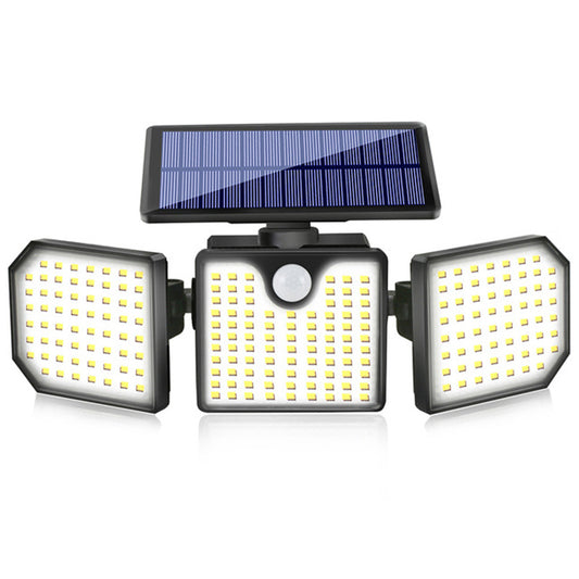 Outdoor Solar Power 3-Head 230-LED Wall Lamp Human Body Induction Waterproof Garden Yard Flashing Warning Light